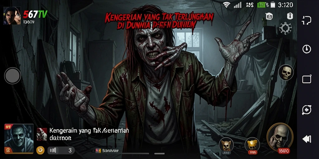 Screenshot gameplay 567TV menunjukkan adegan horor yang mendebarkan.