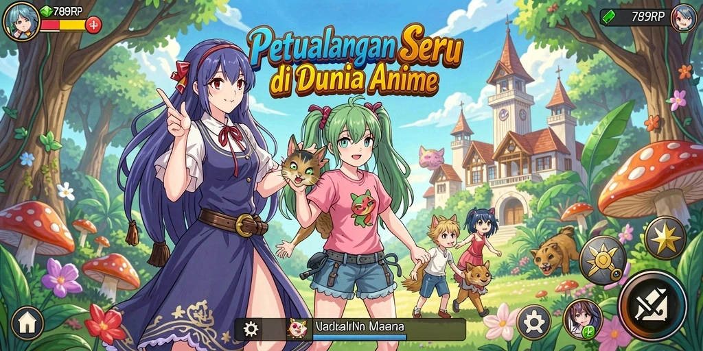 Tampilan gameplay seru dengan karakter anime favorit.