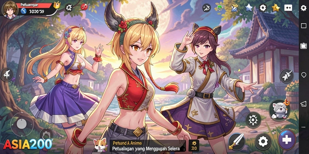 Tampilan gameplay ASIA200 dengan karakter Anime yang beraksi.