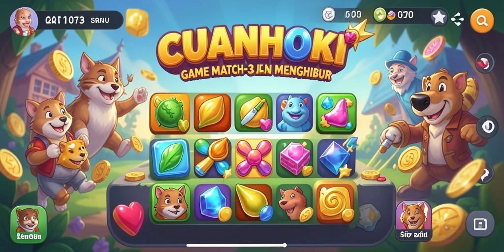 Gameplay seru dalam CUANHOKI dengan kombinasi match-3 yang menantang.