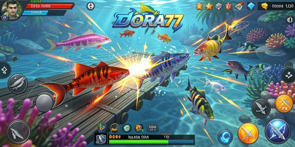 Tampilan gameplay DORA77 dengan aksi Tembak Ikan yang mendebarkan.