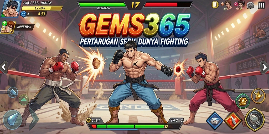 Tampilan seru pertarungan di GEMS365 dengan berbagai karakter.