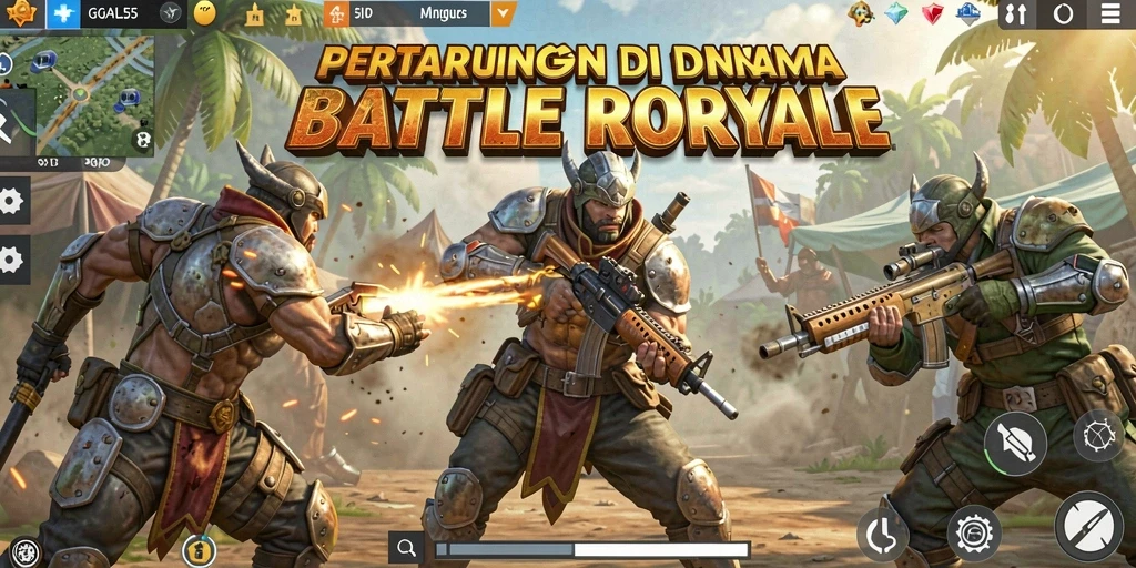 Gameplay seru di GOAL55 dengan pertarungan Battle Royale yang menegangkan.