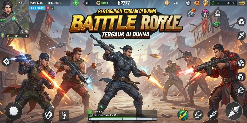 Tangkapan layar gameplay HP777 dengan aksi pertarungan Battle Royale yang seru.