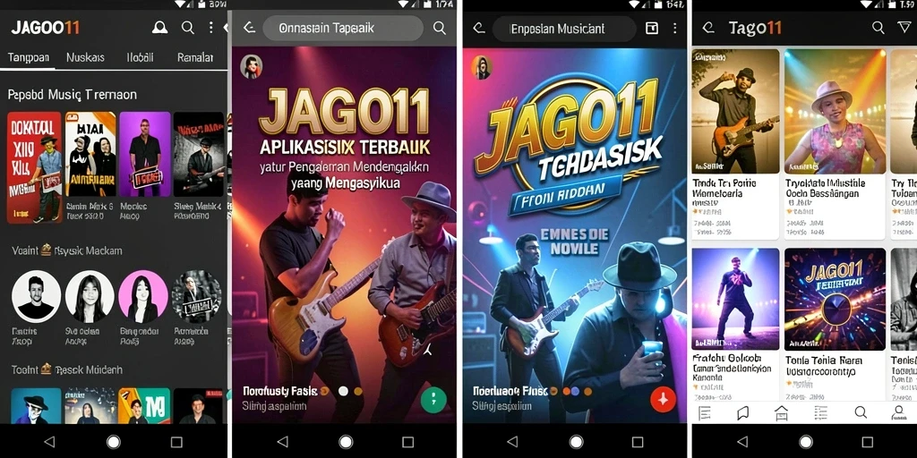 Tampilan antarmuka aplikasi JAGO11 dengan berbagai pilihan lagu.