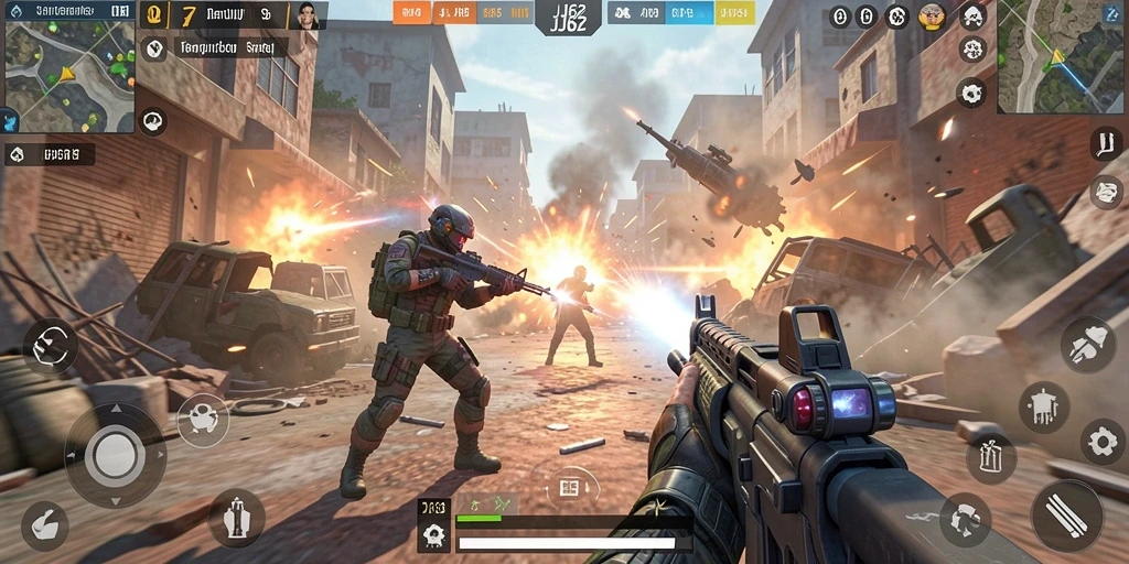 Screenshot utama JJ62 menampilkan aksi intens dalam gameplay TPS.