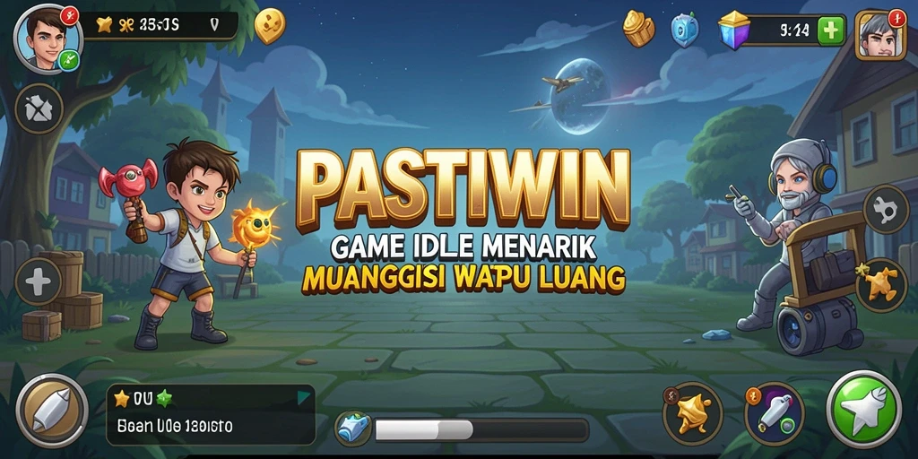 Tampilan gameplay PASTIWIN dengan karakter dan sumber daya yang menarik.
