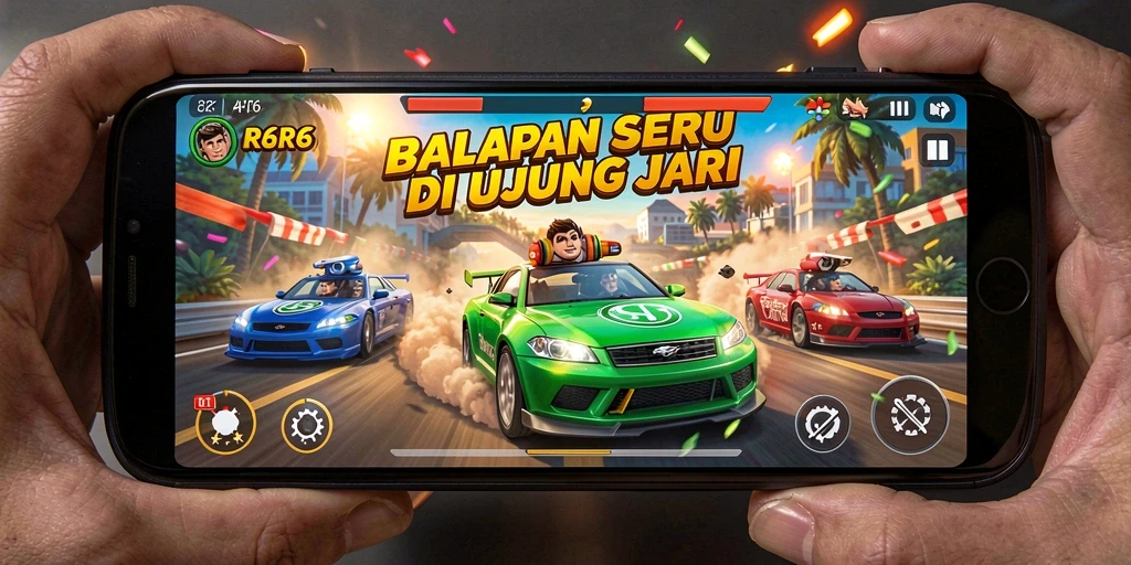 Gameplay seru balapan mobil R6R6 yang penuh aksi.