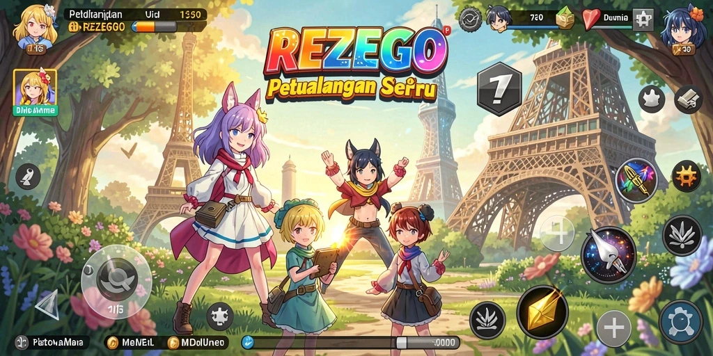 Tampilan gameplay seru dari REZEGO dengan karakter anime favorit.