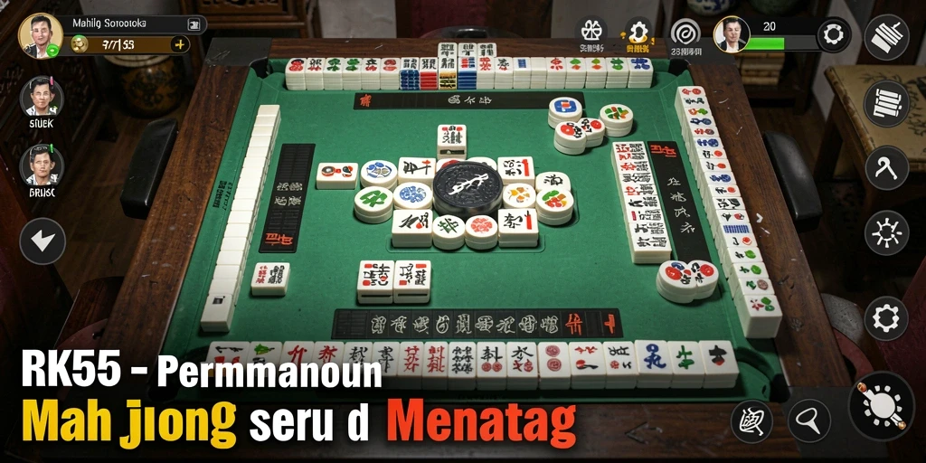 Screenshot gameplay RK55 menampilkan suasana permainan Mahjong yang menantang.