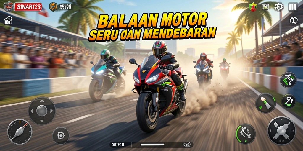 Tampilan gameplay balapan motor yang mendebarkan dalam SINAR123.