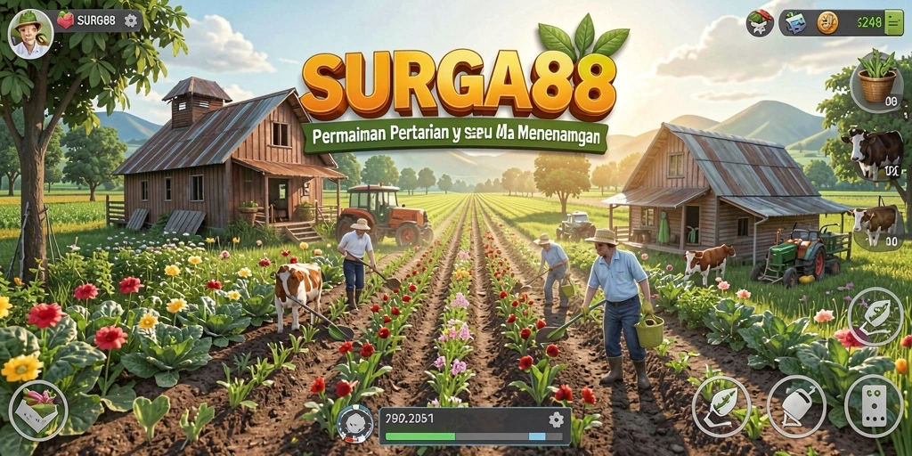Tangkapan layar gameplay SURGA88 yang menampilkan aktivitas bertani.