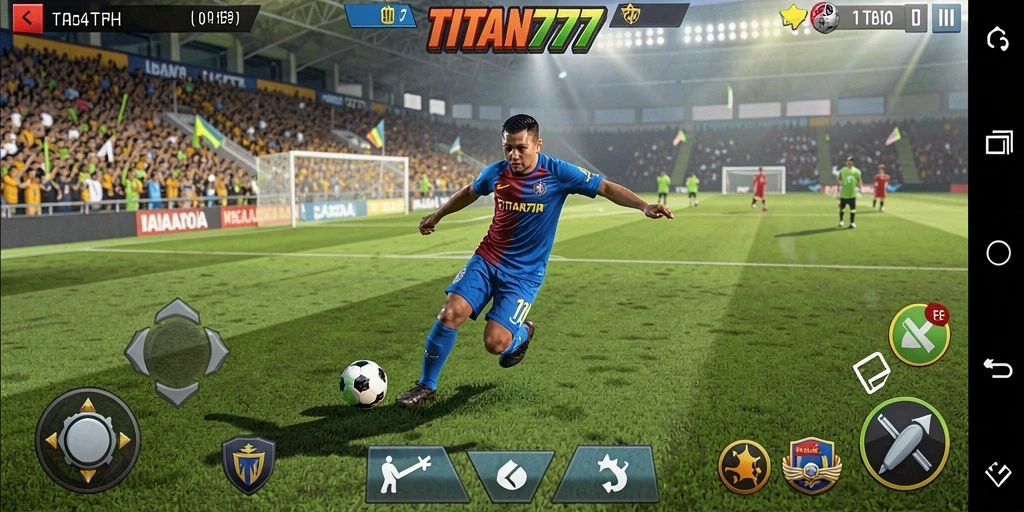 Screenshot gameplay <strong>TITAN777</strong> yang menampilkan aksi di lapangan sepak bola.