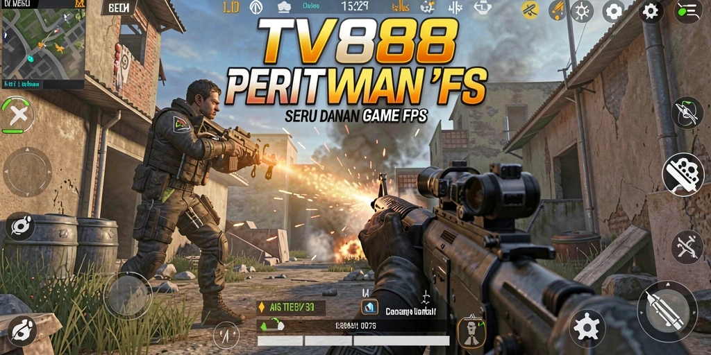 Tampilan gameplay menegangkan di medan perang FPS.