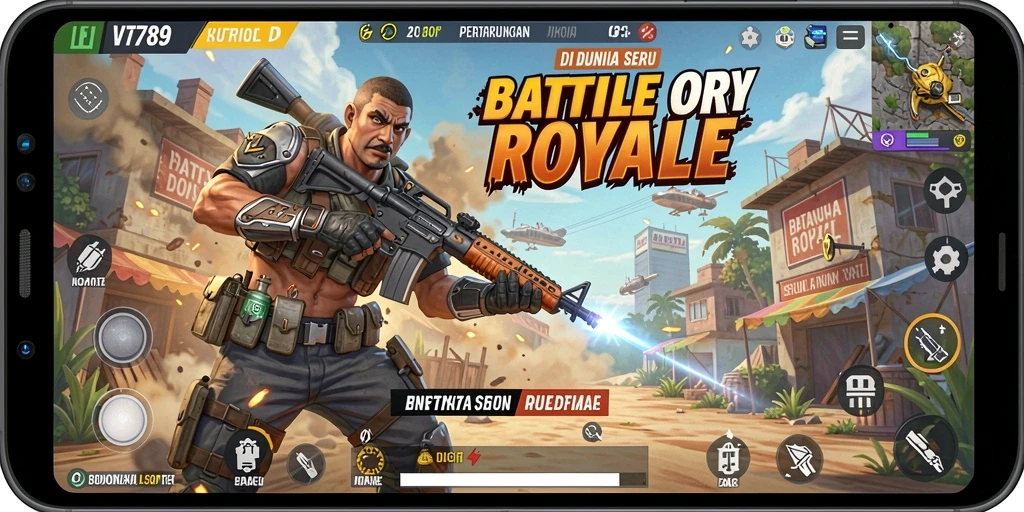 Gambaran utama gameplay VT789 menampilkan aksi Battle Royale yang mendebarkan.